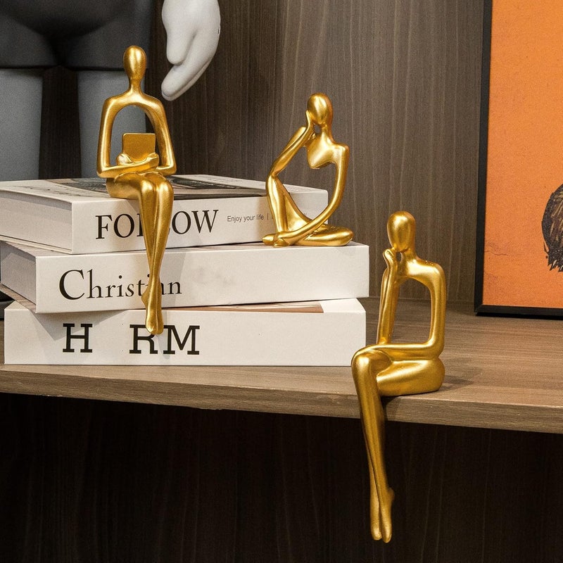 Prettidecor Gold Home Decor Thinker Statue Accents, Set of 3 Thinker Sculptures Office Decor Modern Abstract Resin Decoration on Shelf Table Desk for Living Room Office Bedroom (Small Gold) - Image 1